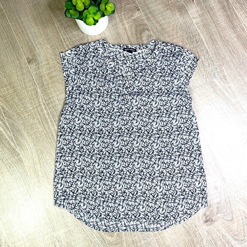 HILARY RADLEY Women's Gray Black Abstract Print Cap Sleeve Blouse